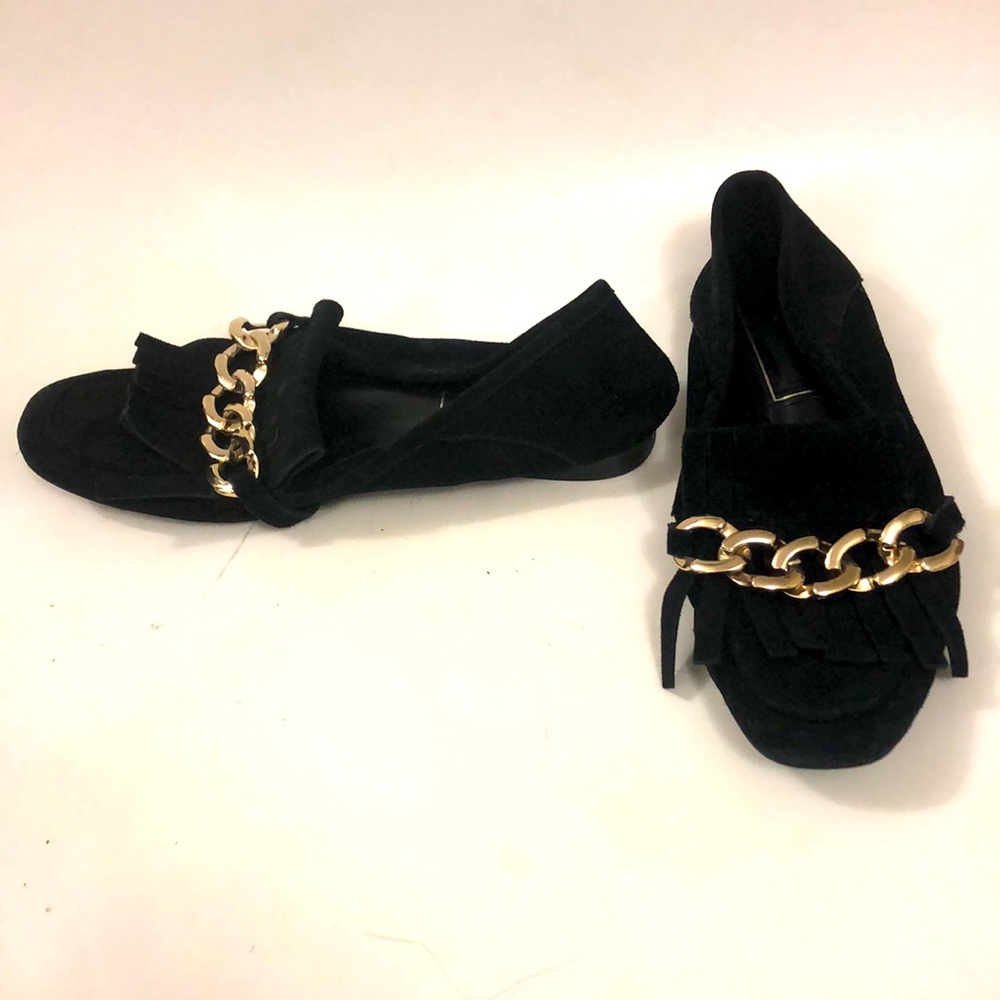 Zara 40 Shoe Black Suede Fringe Gold Givenchy inspired Design Excellent Conditio